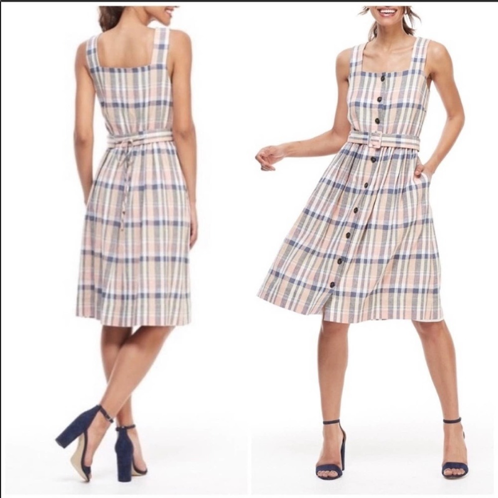Gal Meets Glam Peyton Dress Plaid Peach Blue Dress